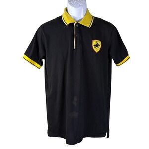 Franky Max Polo Shirt Mens Large Black Yellow Shield Patch Short Sleeve SEE DESC